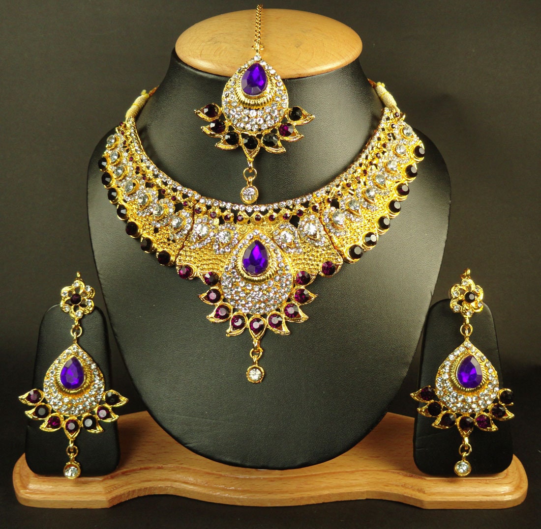 Kundan Zircon Latest Bollywood Wedding Designer Necklace,Earrings,Tikka Jewelry