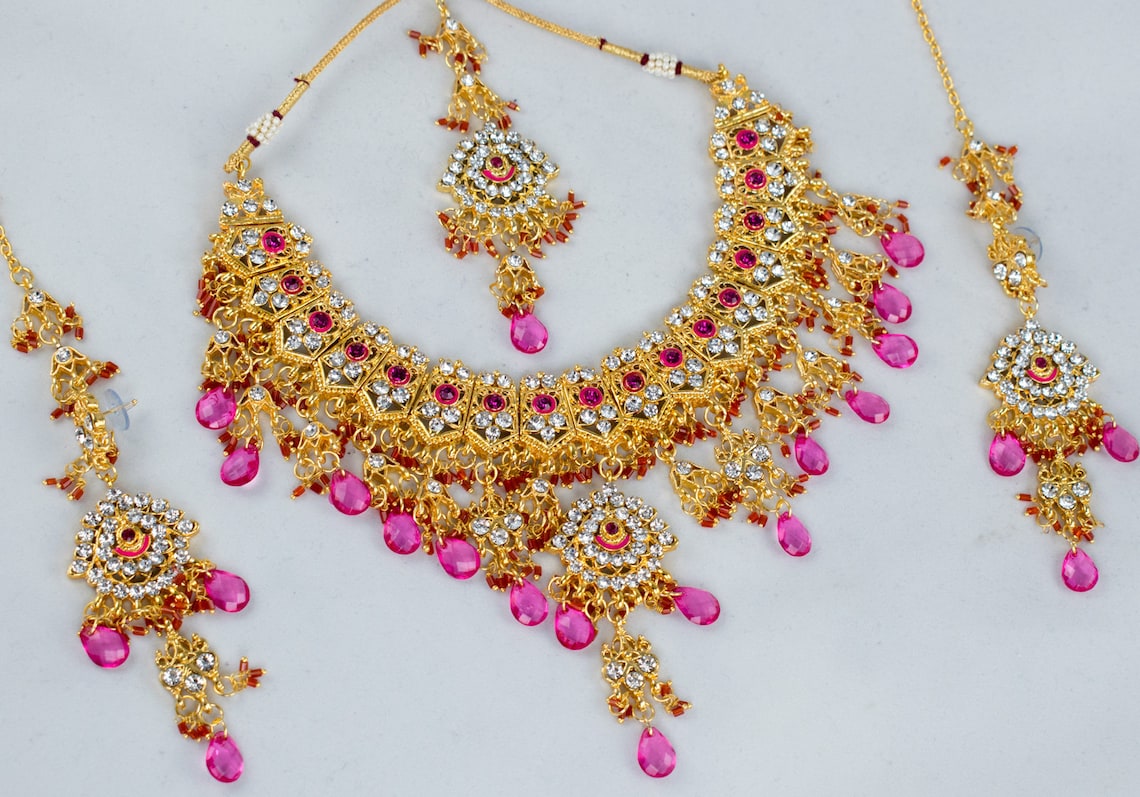 Indian Jewelry Costume Bridal Gold Plated Magenta Swarovski Etsy UK
