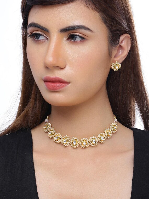 Indian Kundan Jewelry Pearl Necklace 