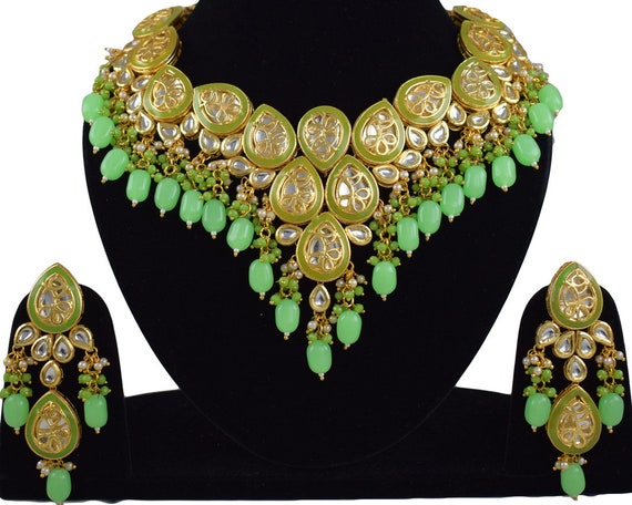 Indian Kundan Jewelry Radium Green 