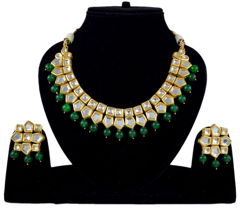 Meena Kundan Jewelry With Earrings 538 Bridal Jewelry Set Indian Traditional Bollywood Pearl Partywear Jewelry Set Green