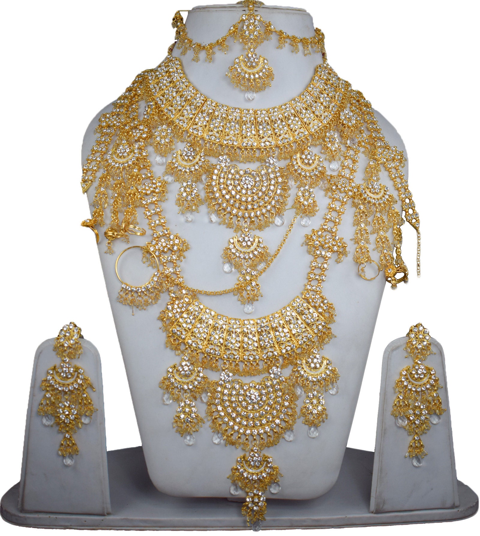 Yetiventure Indian Jodha Akbar Bridal Jewelry 3 Pcs Necklace Bollywood Kundan Jewelry Sets 