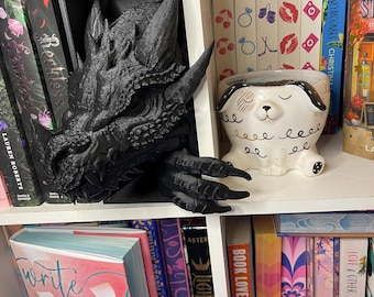 Black Dragon Bookend: Gothic Fantasy Home Decor, Heavy Duty Book Holder