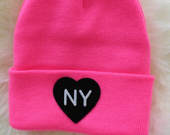 NY Chunky Knit Cuffed Beanie | Hot Pink NYC Beanie