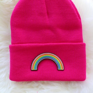 Rainbow Chunky Knit Cuffed Beanie | Fuschia Pink Beanie