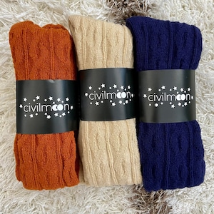 SOCKS BUNDLE 3 pair Extra Long Thigh High Cable Knit Sweater Socks, Women&#39;s Beige, Orange, Navy Blue Over The Knee Boot Socks