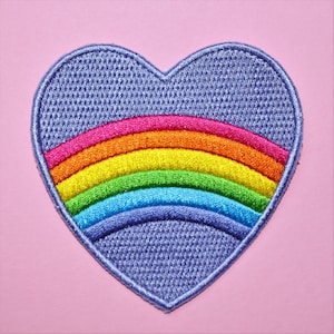SECONDS Rainbow Heart Patch | Rainbow Striped Embroidered Patch