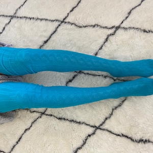 Thigh High Socks Extra Long Blue Women&#39;s Over The Knee Socks, Cable Knit Sweater Thigh High Socks, Unisex Thigh High Socks