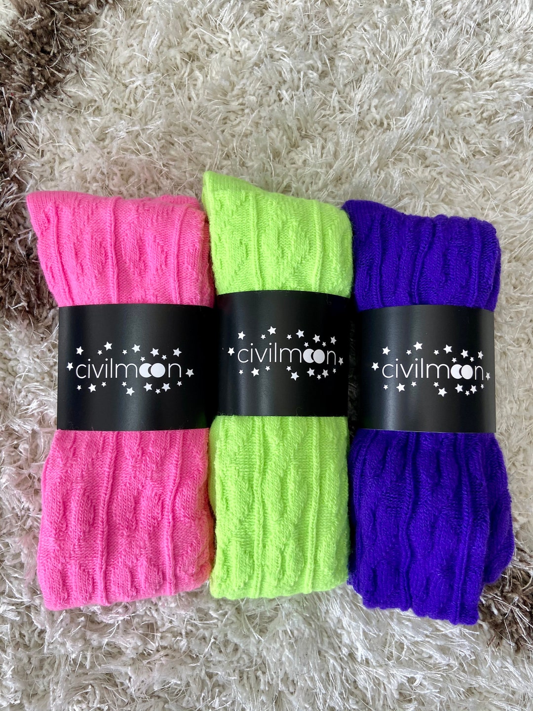 NEON SOCKS BUNDLE 3 pares extra largo muslo alto cable jersey Etsy España