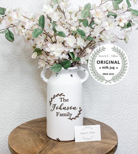 Family Name Decor, Personalized Ceramic Vase, Milk Can, Farmhouse Sty…