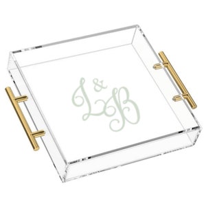 Personalized Acrylic Serving Tray with Gold Handle, Clear Square Plastic Serving Tray, Food Serving Tray, Coffee Table Ottoman, Home Decor