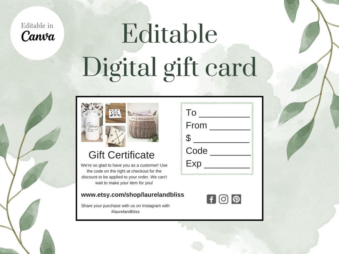 Editable Digital Gift Certificate Template, Canva (digital Download) Etsy