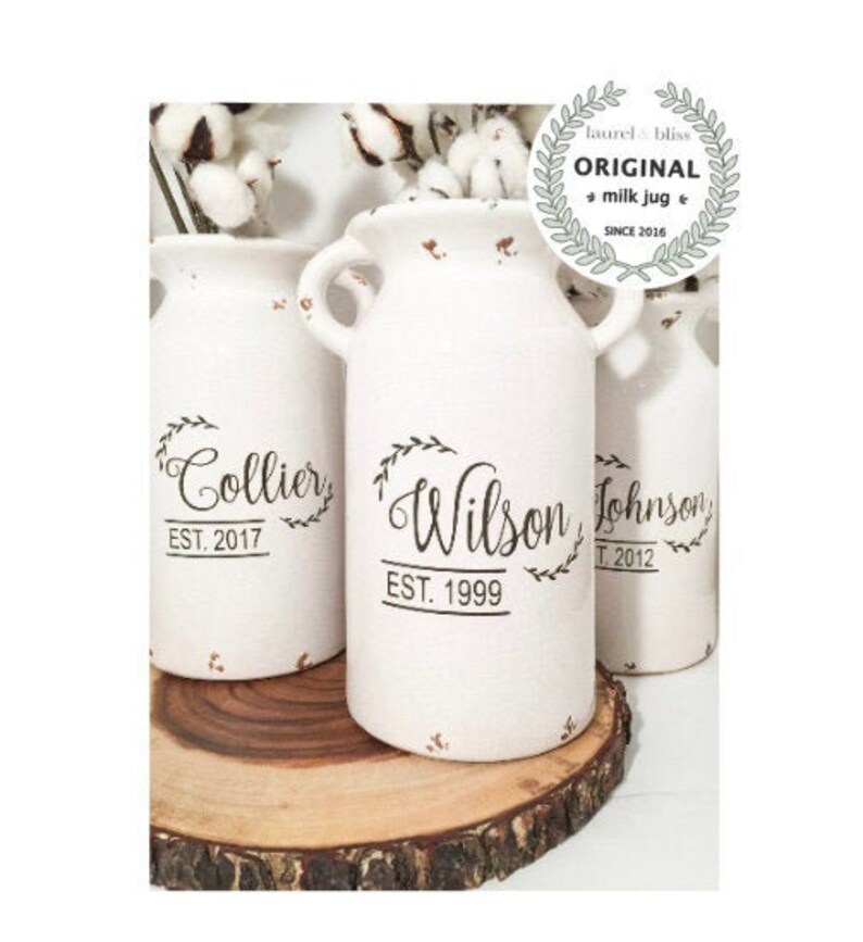 Personalized Vase, Ceramic Milk Can, Wedding Gift, Anniversary Gift, Gifts with last name, Vase, Ceramic water Pitcher, Crock, timeless gift