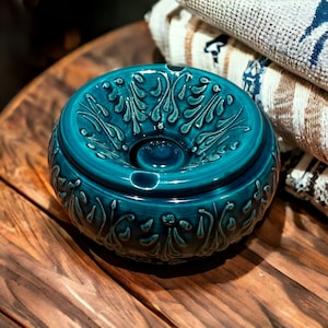 Ceramic Ashtray,green Ashtray,Ashtray with lid,Turquoise Ashtray
