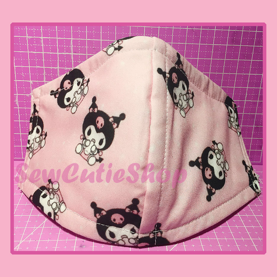 Face Mask Kuromi Light Pink Handmade Cotton Three Layer Mask Etsy
