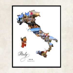 Italien Karte Reise Foto Collage, Italien Urlaub Foto Collage, Italien Foto Collage Geschenk, Italien Wand Kunst, Italien Reise