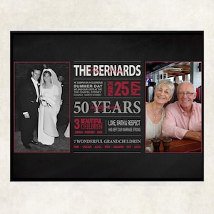 Golden 50th wedding anniversary gift, married 50 years, 50 years anniversary gift ideas, 50 anniversary gift photo collage