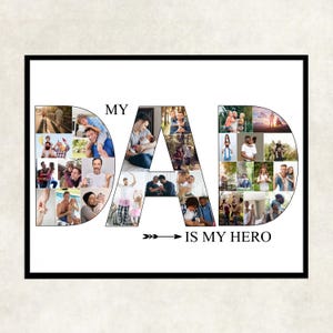Personalised father&#39;s day gift photo collage, my Dad is my hero photo collage, Dad gift photo collage from his children