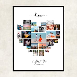 wedding anniversary gift love heart, first wedding anniversary gift ideas, wedding photo collage, heart shaped photo collage