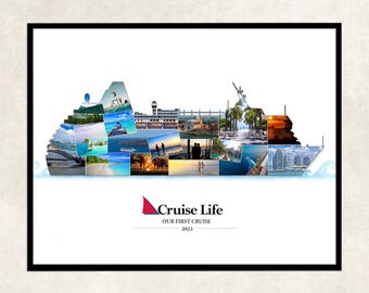 Cruise ship photo collage, cruise collage photo gift, cruise ship shape, cruise ship photo, cruise ship wall art, canvas