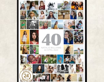 40 birthday gift photo collage | 40 birthday gift for her | 40 birthday gift ideas | 40 party decor wall print