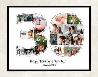 Collage de fotos personalizado para el 30.º cumpleaños, regalo para ella, regalo para él, regalo para hermana, regalo para el 30.º cumpleaños para mejor amiga.