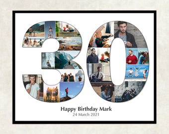30th Birthday Photo Collage Gift for Him, Party Decoration