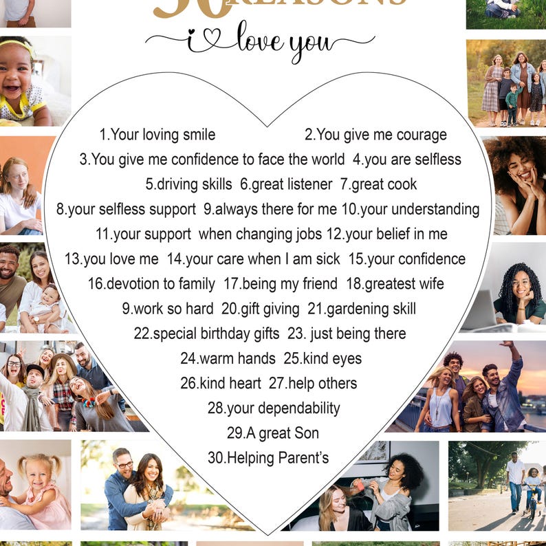 30 Reasons Why We I Love You Photo Collage, 30th Birthday Gift for Men