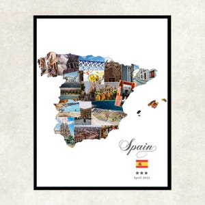 Spanien Karte Reise Fotocollage, Spanien Fotocollage für Ihre Reisefotos, Spanien Karte Form Collage, Spanien Wandkunst, Spanien Karte