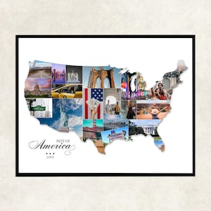 Collage de fotos de viajes con mapas de EE. UU., collage de fotos de vacaciones en Estados Unidos, collage de fotos de regalo de Estados Unidos, collage de mapas de viajes de Estados Unidos