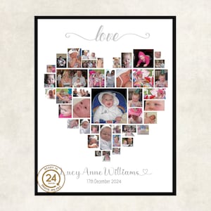 1st first Birthday gift photo collage | baby 1st  first photo gift, heart collage | gift for babies 1st first birthday