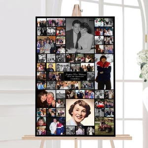 Tableau souvenir pour funérailles, collage commémoratif, tableau mémoire funéraire, affiche de collage funéraire, tableaux mémoire pour funérailles, collage funéraire