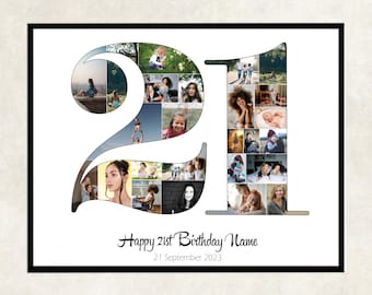Personalisierte Fotocollage als Geschenk zum 21. Geburtstag, Dekoration für die 21. Geburtstagsparty