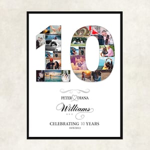 Personalised 10th Anniversary Photo Collage, Married 10 years, 10th anniversary gift for wife, 10th anniversary gift for husband