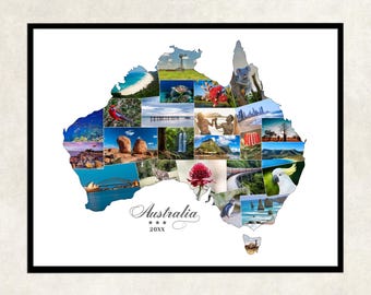Australia map travel photo collage, Australia poster, Australia display