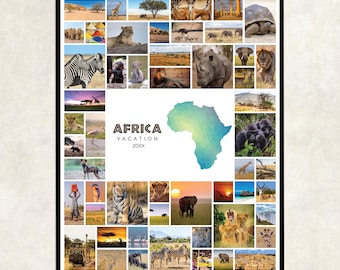 Africa travel photo collage, map Africa, wall art