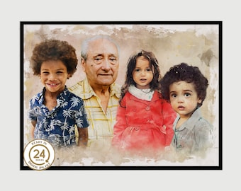 add up to 4 persons photo to painting | add person to photo gift | family photo collage  add people to photo painting