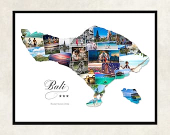 Bali Map Photo Collage, Travel Vacation and Wedding Keepsake