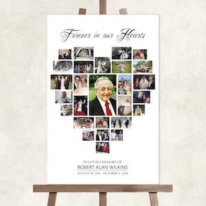 Funeral memory board heart collage, memorial collage, funeral board, memorial gift, celebration of life poster, memorial board