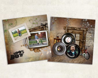 Boy Scrapbook Template, Pre-made Album Pages (Digital Download)