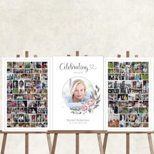 Celebration of Life Funeral Memorial Photo Collage boards: Pink Roses Memory Boards