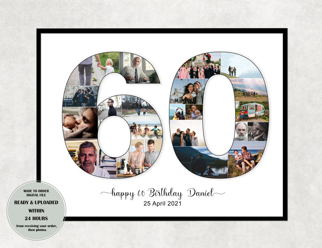 60th Birthday Gift, Personalized 60th Birthday Photo Collage, Unique 60th Birthday Gifts For Her