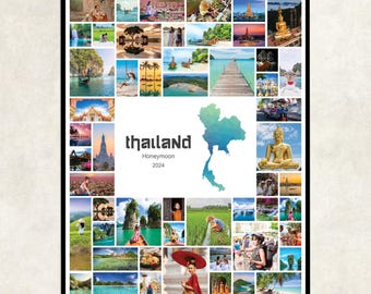 Thailand photo collage map photo collage, Thailand travel, Thailand gift, Thailand honeymoon, travel Thailand, Thai holiday photos