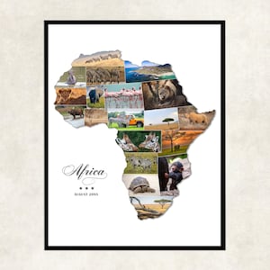 Afrika Karte Fotocollage, Afrika Hochzeit Urlaub Flitterwochen Fotocollage, Fotocollage in Form von Afrika Karte, Afrika Fotos