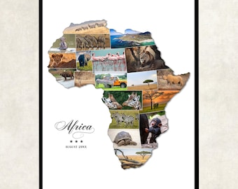 Custom Africa Map Photo Collage, Honeymoon Vacation Travel
