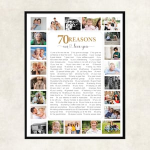 70th Birthday gift for woman, 70 reasons we love you, personalised 70th Birthday gift for men, 70 things we love about you photo collage