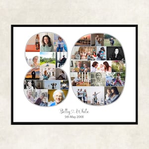 80th Birthday gift, 80th Birthday party decoration, 80 number photo collage, 80 gift dad, 80 gift Mom