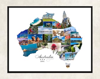 Collage di foto di viaggio con mappa dell'Australia, regalo per foto di viaggio in Australia, poster dell'Australia, idea regalo per foto di viaggio in Australia, esposizione dell'Australia