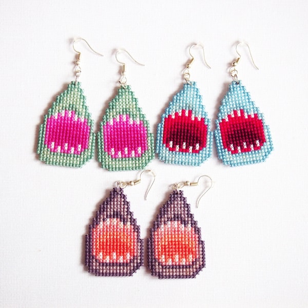 Spunky Sharks Cross Stitch Earrings