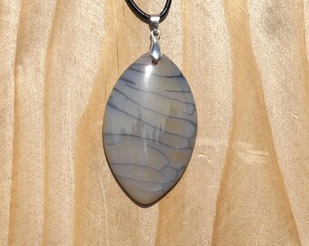 White and Tangerine 48.54mm Touchstone Dragon Veins Agate Pendant Bead Marquise